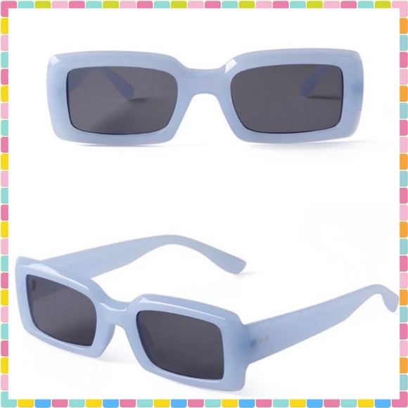 Private Label Accessories - BLUE WITH GRAY LENSES JELLY LUXURY RECTANGLE STATEMENT …